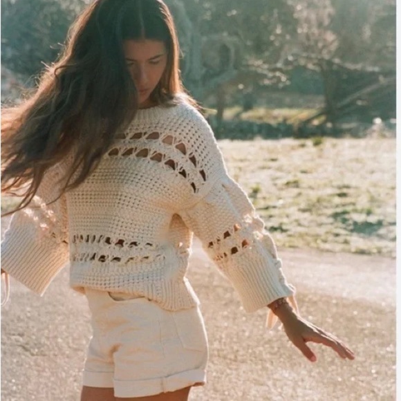 Zara Ecru Open Knit Sweater with Lace up Detailing - Picture 2 of 8